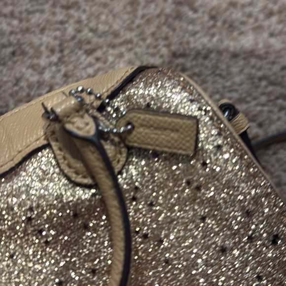 Coach Bag Mini Bling Crossbody Handbag Zipper Closure Gold Adjustable Strap - Picture 6 of 8